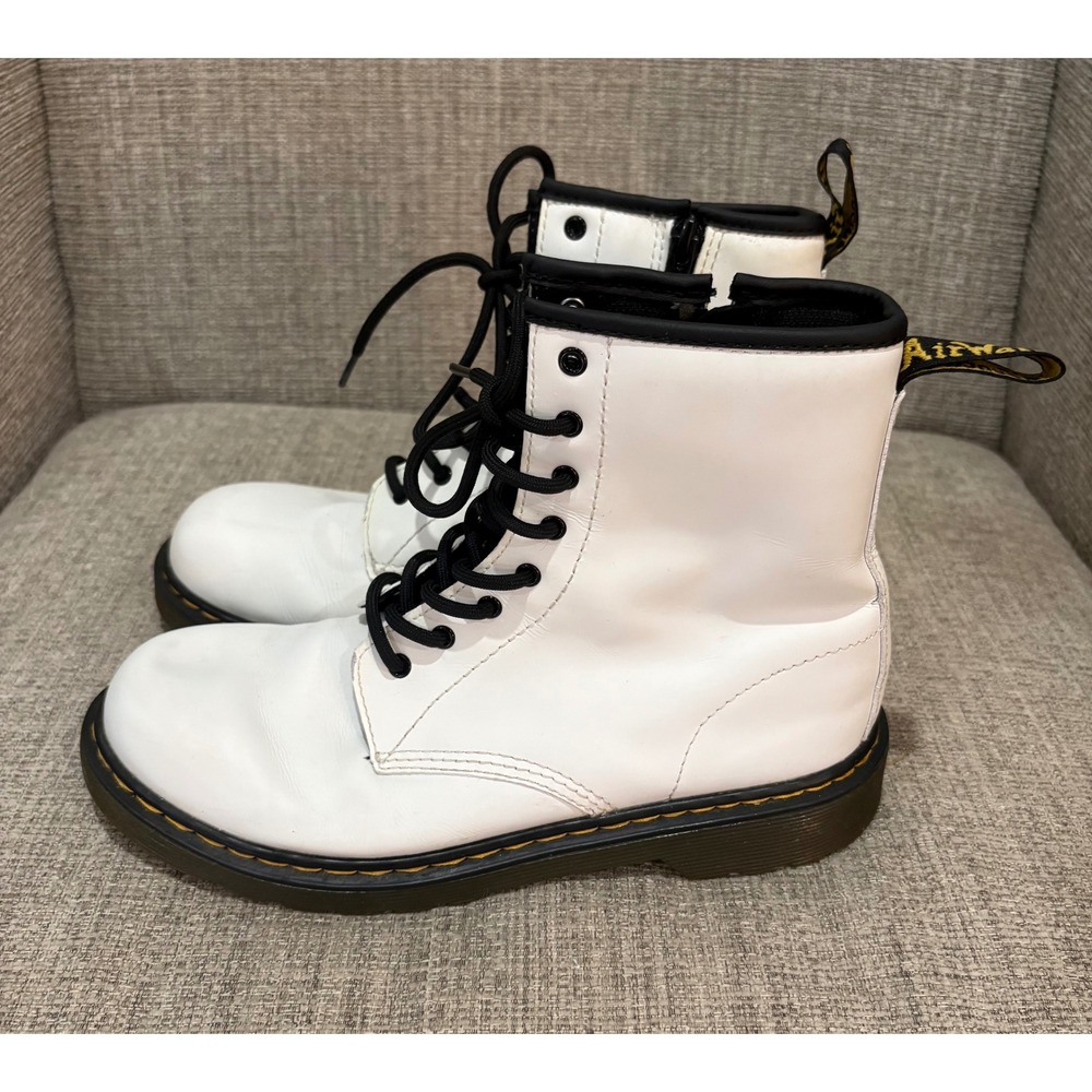Dr. Martens 1460 Y White Leather Lace Up Side Zip Combat Boots Women 7 Mens 6